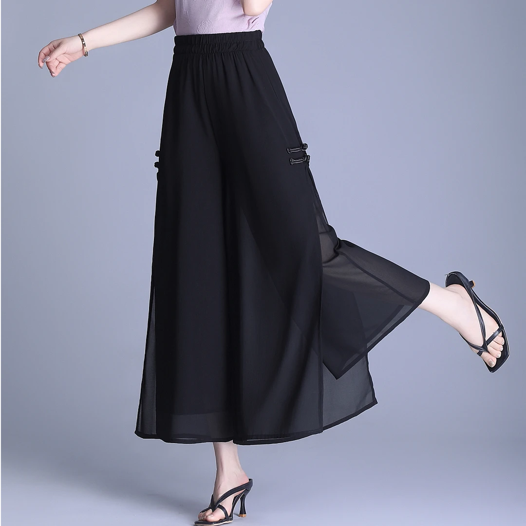 双层网纱裙裤女新中式高腰垂感九分宽松显瘦休闲透气夏季薄款