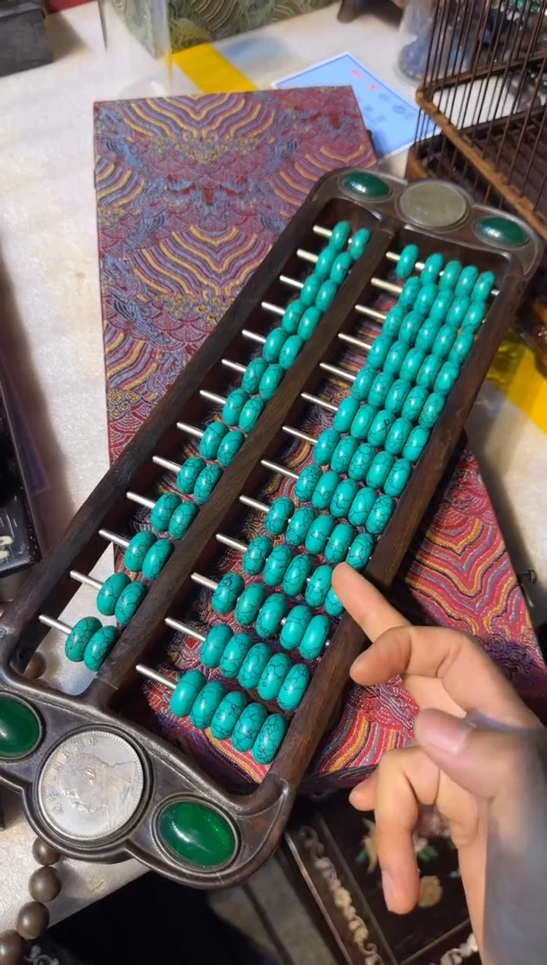 木算盘绿汉镶嵌带盒子188