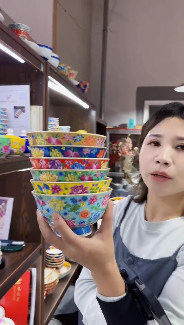 珐琅5英寸饭碗6个景德镇陶瓷