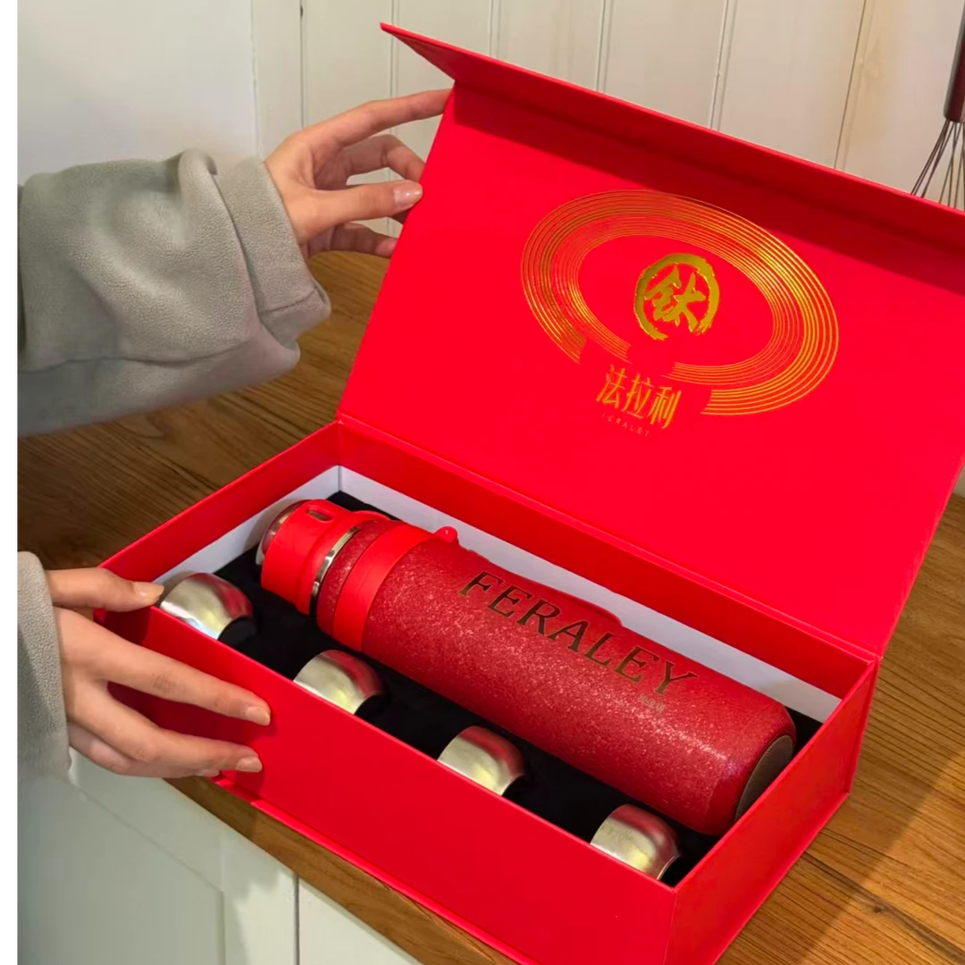 1000ML大容量创意礼盒装钛杯保温壶双层保冷保热