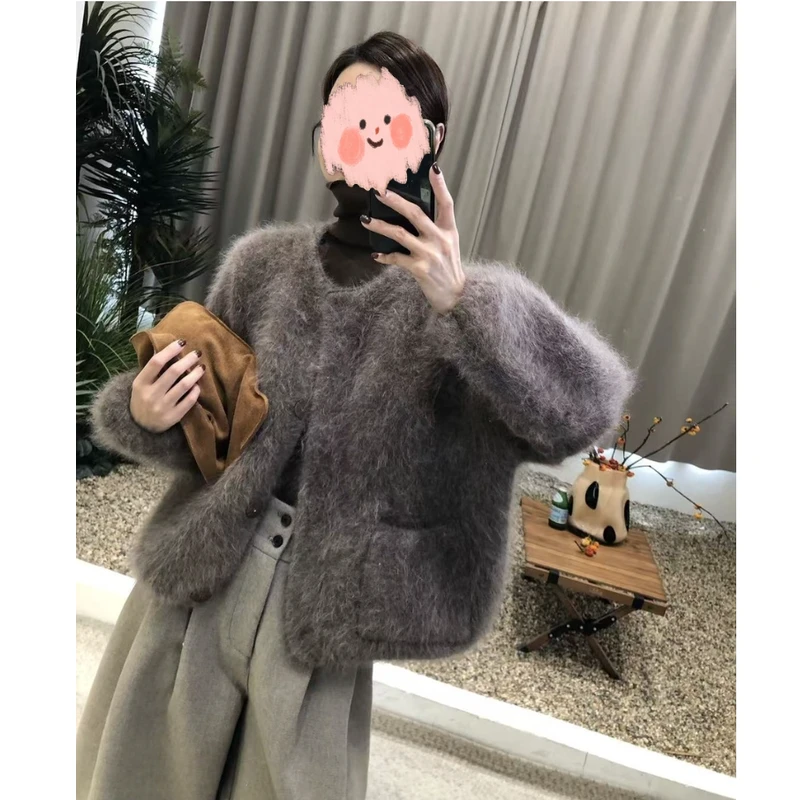 1832韩系慵懒气质2025时尚廓形毛衣外套毛呢