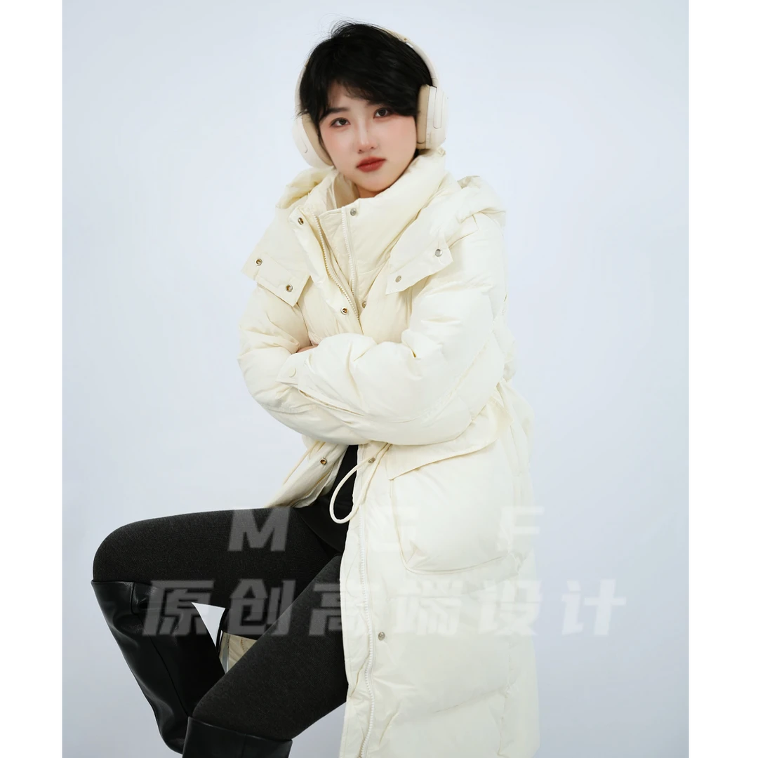 冬季纯色秋冬情侣连帽长款加厚长款新款羽绒外套3