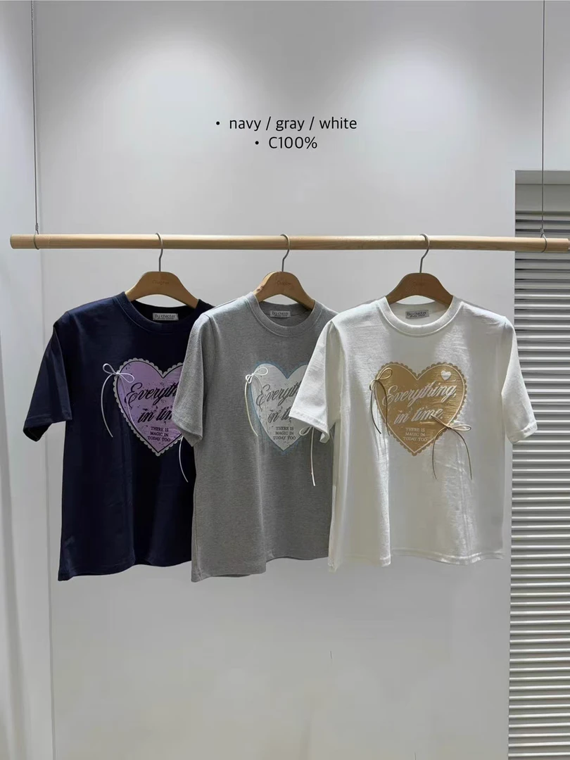 朵儿定制 【爱心】夏季洋气减龄爱心蝴蝶结纯棉短袖正肩T恤 IT20