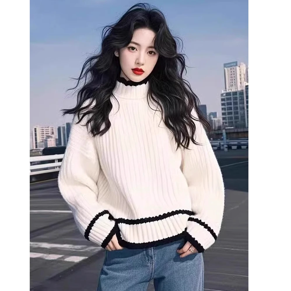 白色高领针织衫女士秋冬新款小众不撞款上衣超级好看内搭保暖毛衣