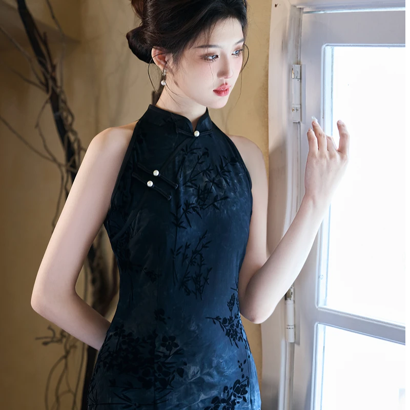 【蓝韵】新款无袖修身旗袍日常复古中国风气质新中式旗袍衣长120