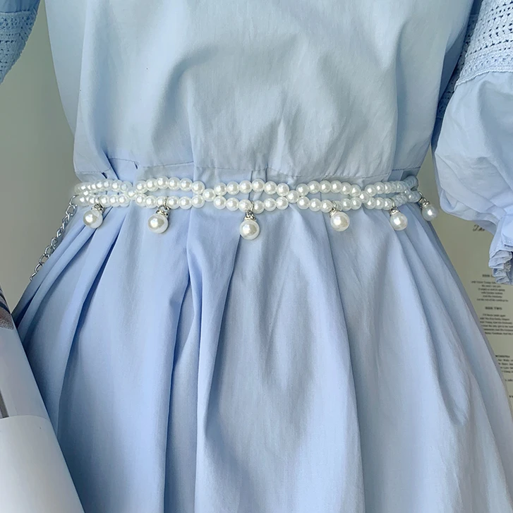 白色珍珠腰带女装饰配连衣裙子衬衫毛衣大衣2025新款腰链配饰腰封