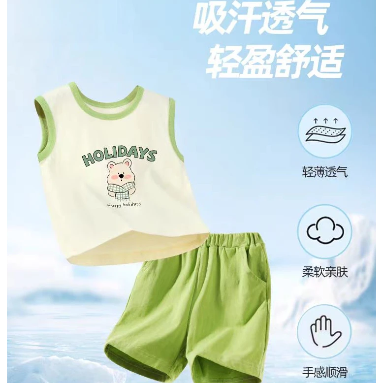 夏季儿童休闲卡通无袖背心套装