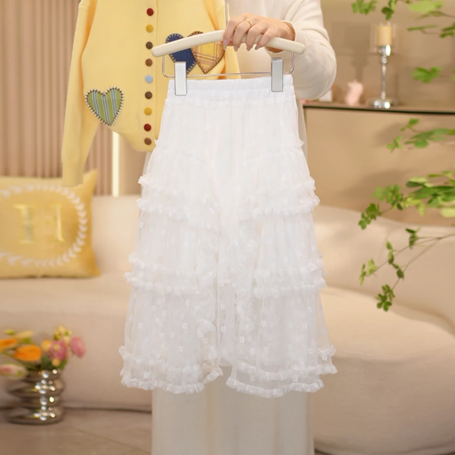 【闺蜜家】女童2025秋季新款时尚洋气百搭重工蕾丝网纱长裙-8048