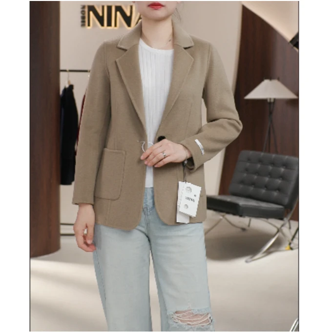 2025春季新款气质修身款西装领羊毛双面呢大衣外套