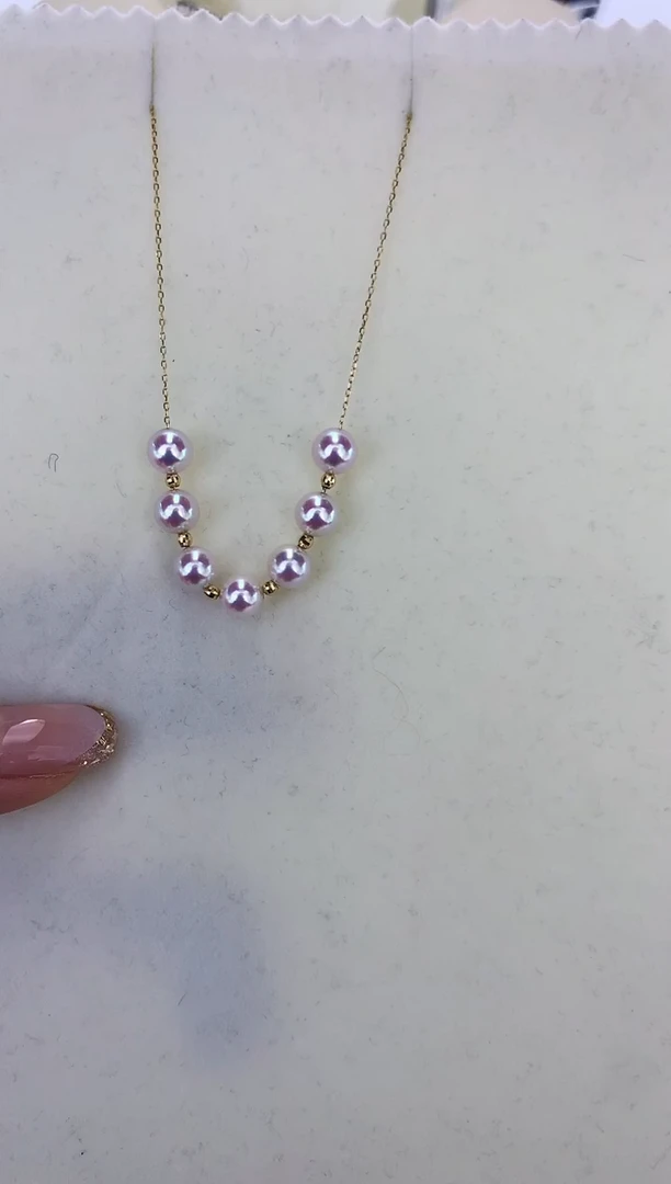 18K金镶嵌DA海水珍珠 7珠微笑链6-7MM X010