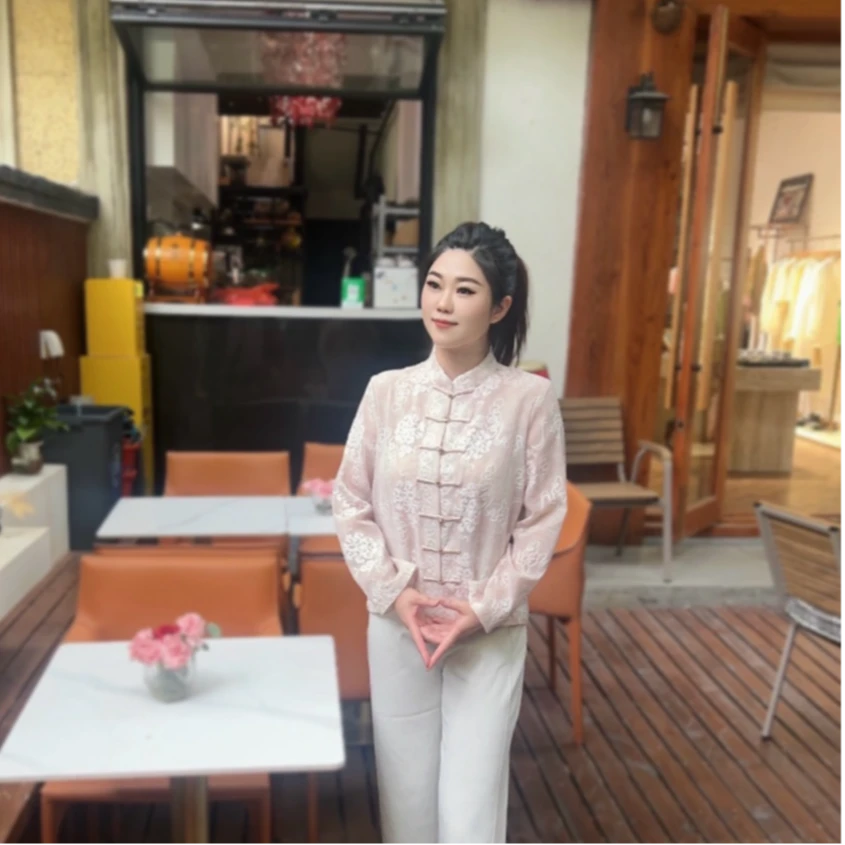 新中式刺绣亚麻上衣立领盘扣舒适透气薄款国风衬衣