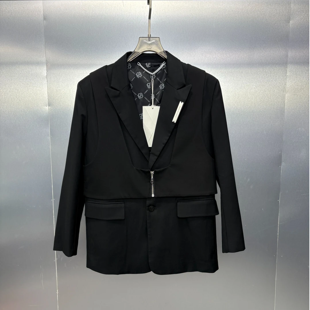 H02-42729-CHR拼接设计潮流时尚休闲西服外套