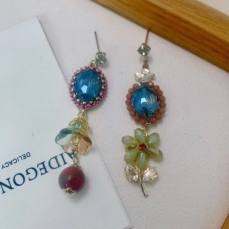 铜合金耳饰 韩国不对称AB设计长款气质耳环手工民族风耳饰