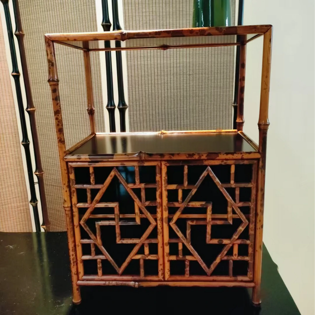 黑色湘妃竹茶具收纳竹制博古架茶棚收纳纯手工茶室茶柜家用中式