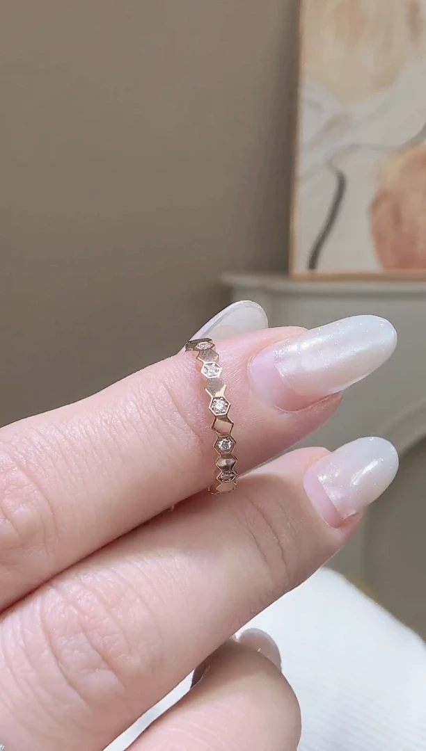 18K金镶嵌实验室培育钻石18k金蜂巢戒指k玫指围14