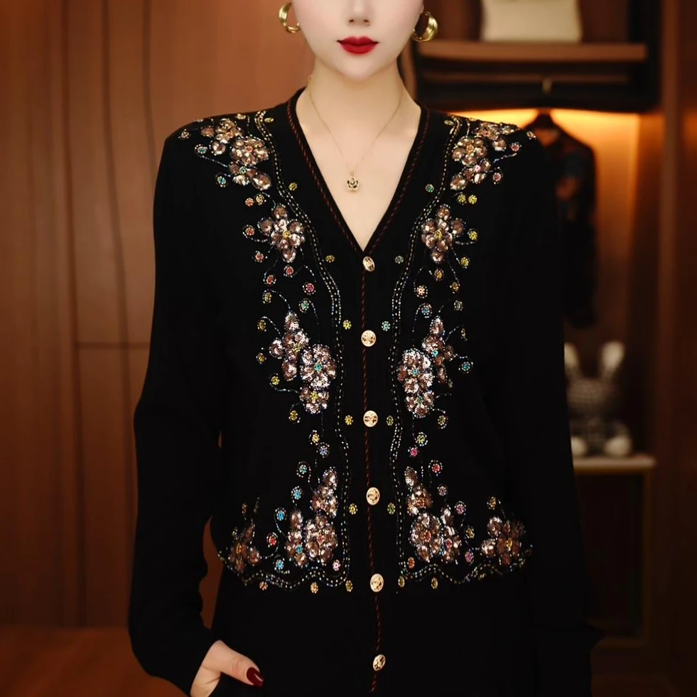 D250027-春季新款针织毛衣抗起球高端百搭减龄气质时尚开衫