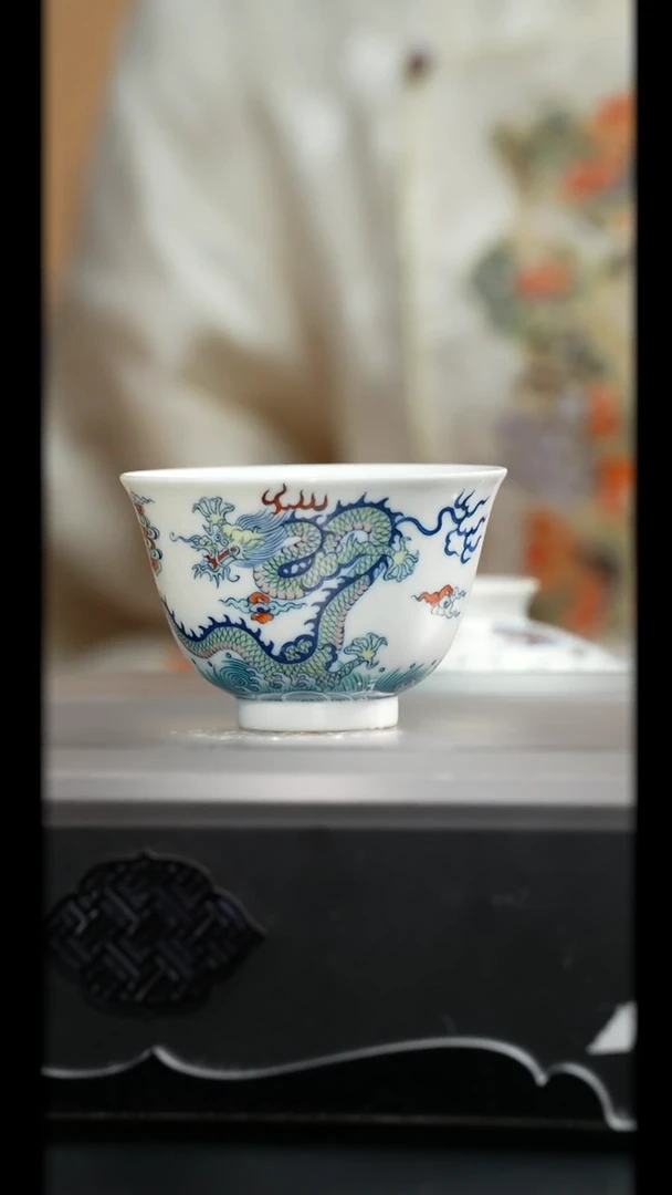涂杏花窑丨斗彩双龙出海主人杯景德镇陶瓷