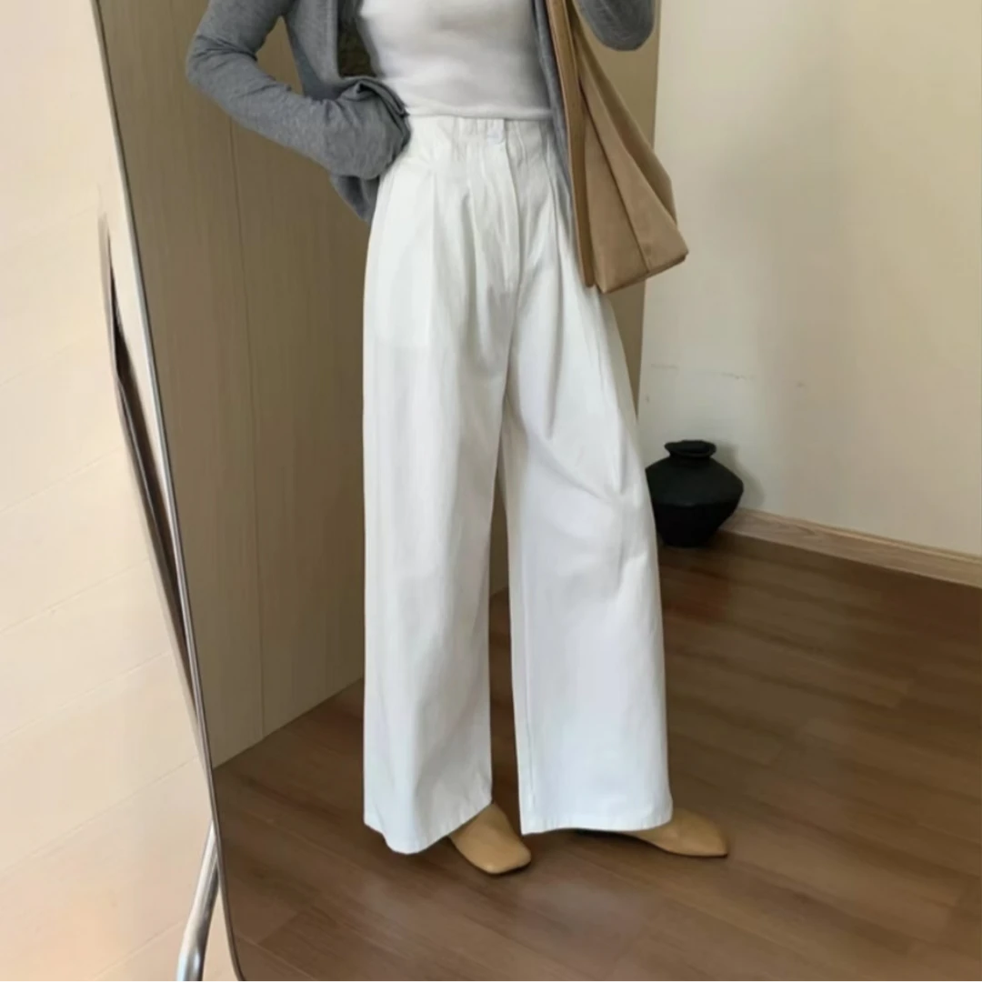 含棉高品质酵洗加柔阔腿裤女2025夏季新款韩版宽松显瘦直筒长裤