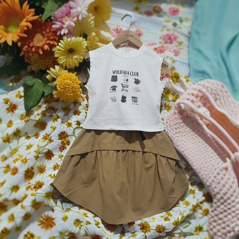 女童夏季背心工装裙套装