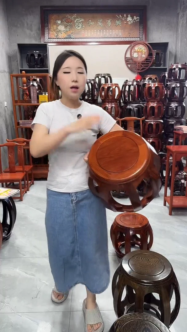 花梨木类家具花梨色大号鼓凳一对（二个）