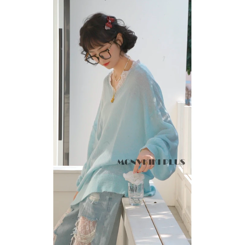 MoNvKiKiPlus2“小清新“马海羊毛蕾丝宽松针织衫纯欲轻熟毛衣#A18