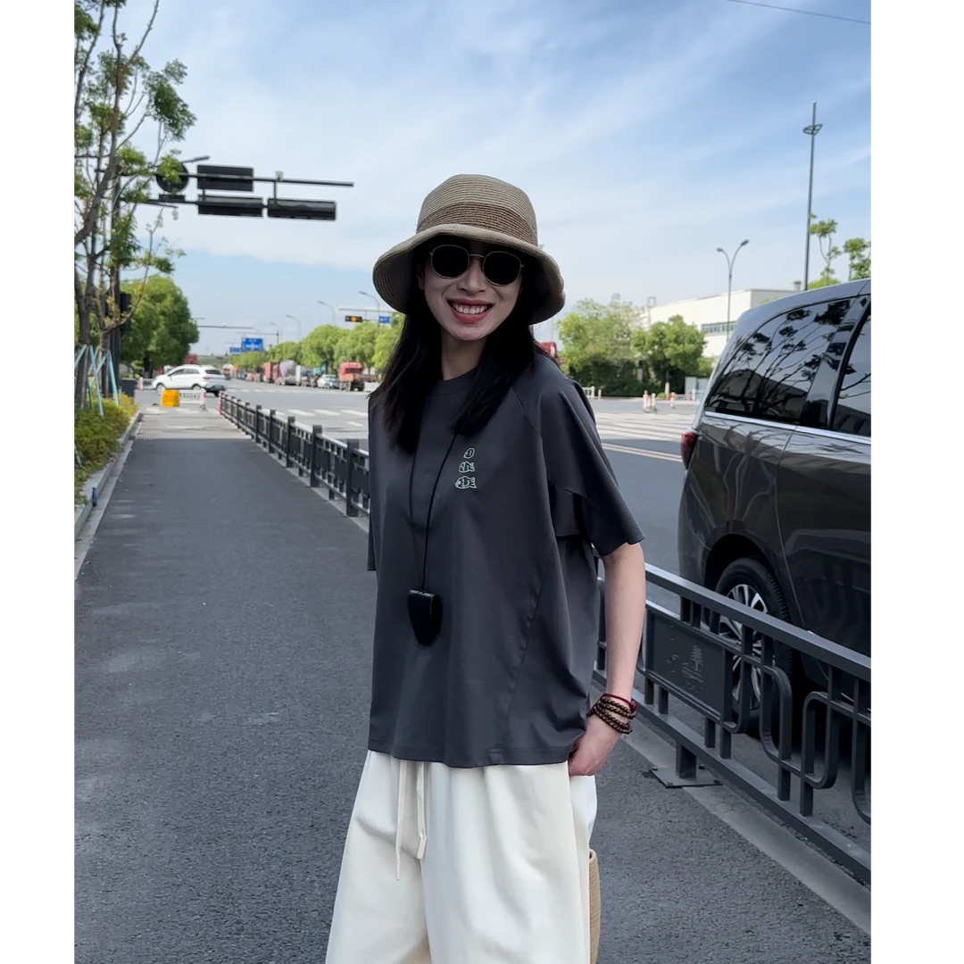 【迷介】“丝麻”蝙蝠袖夏新款纯色半袖短袖宽松T恤衫圆领