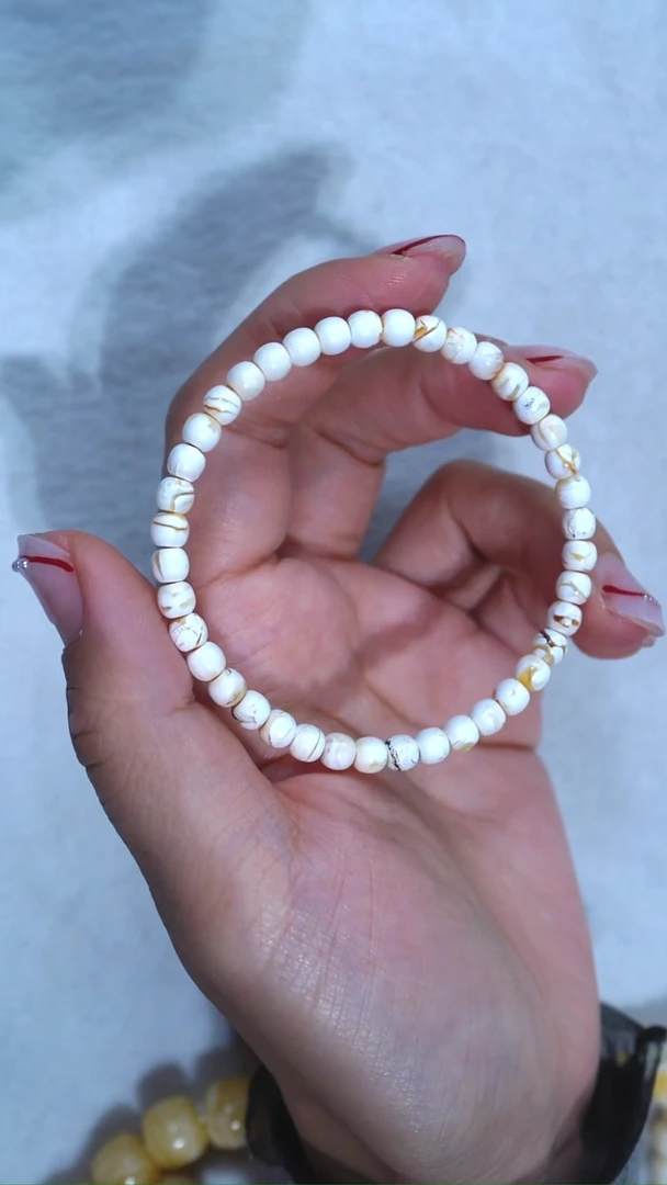 手链蜜蜡未镶嵌典藏级5mm漆瓷白彩沁妖孽