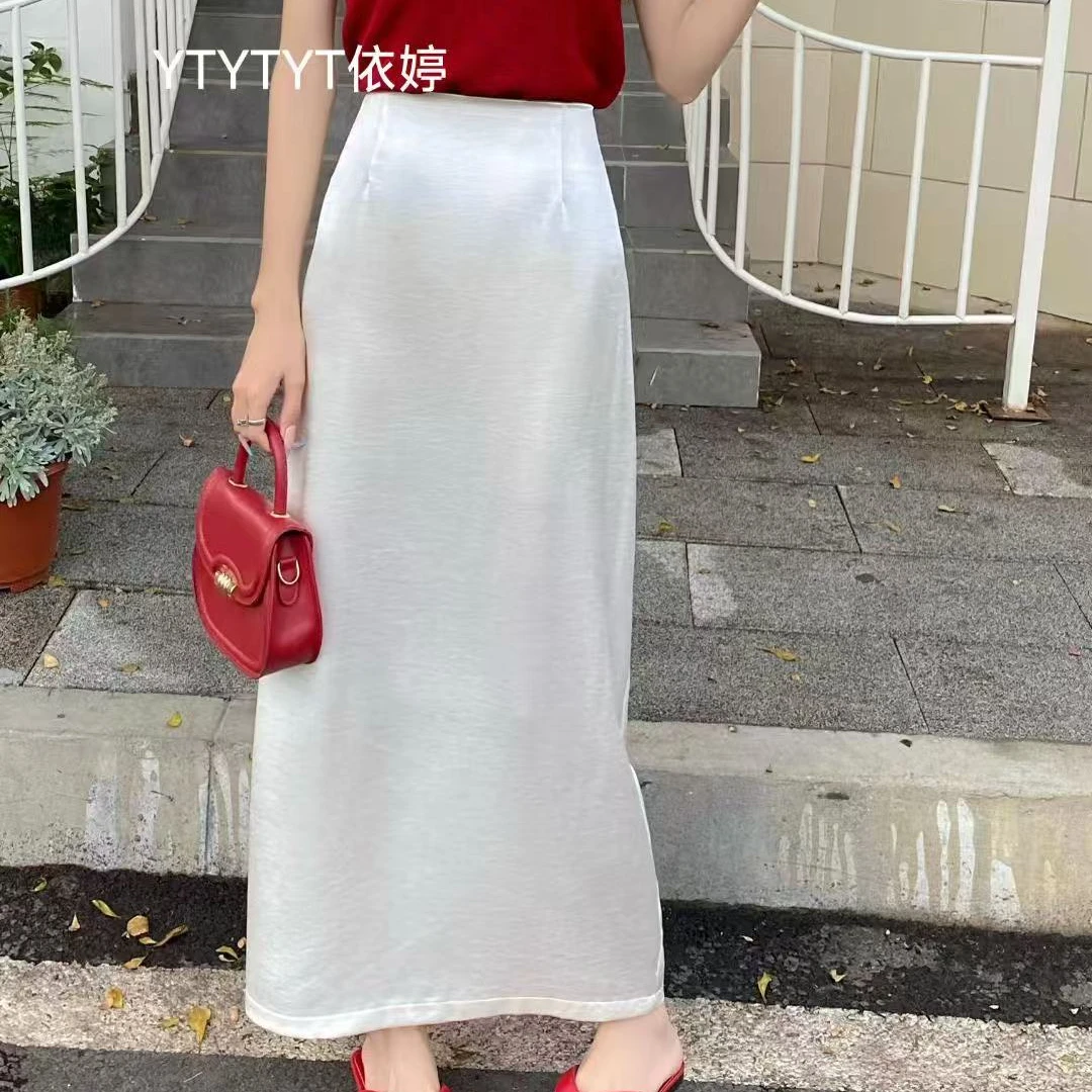 高品质醋酸缎面直筒半身裙女2025新款百搭加长款包臀裙9057