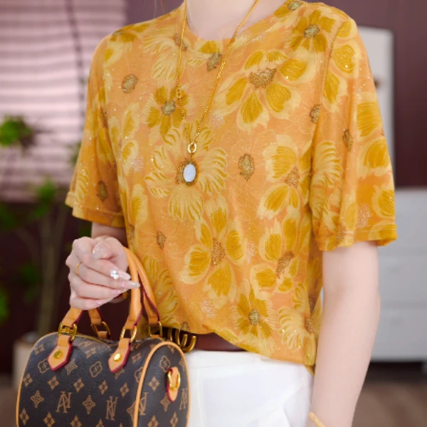 2025新款杭州原版T恤“落葵英”宽松撞色短袖t时尚上衣打底女