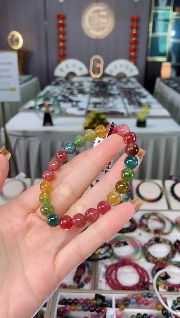 未镶嵌老矿碧玺色标冰体单圈手串8mm+碧玺dan多样性发货一条