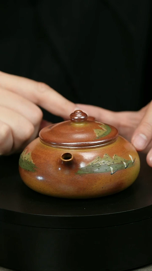 茶壶紫砂老*H2037蒋静明堆绘江南寒江