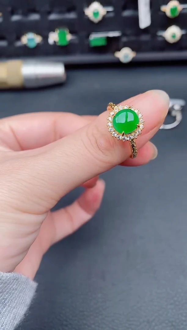 银S925镶嵌戒指翡翠天然a货翡翠139