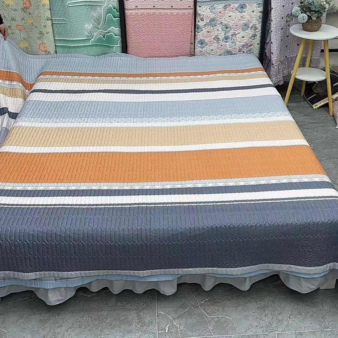 2.3*3米 加大四季铂金棉床盖炕盖《桔色横条》