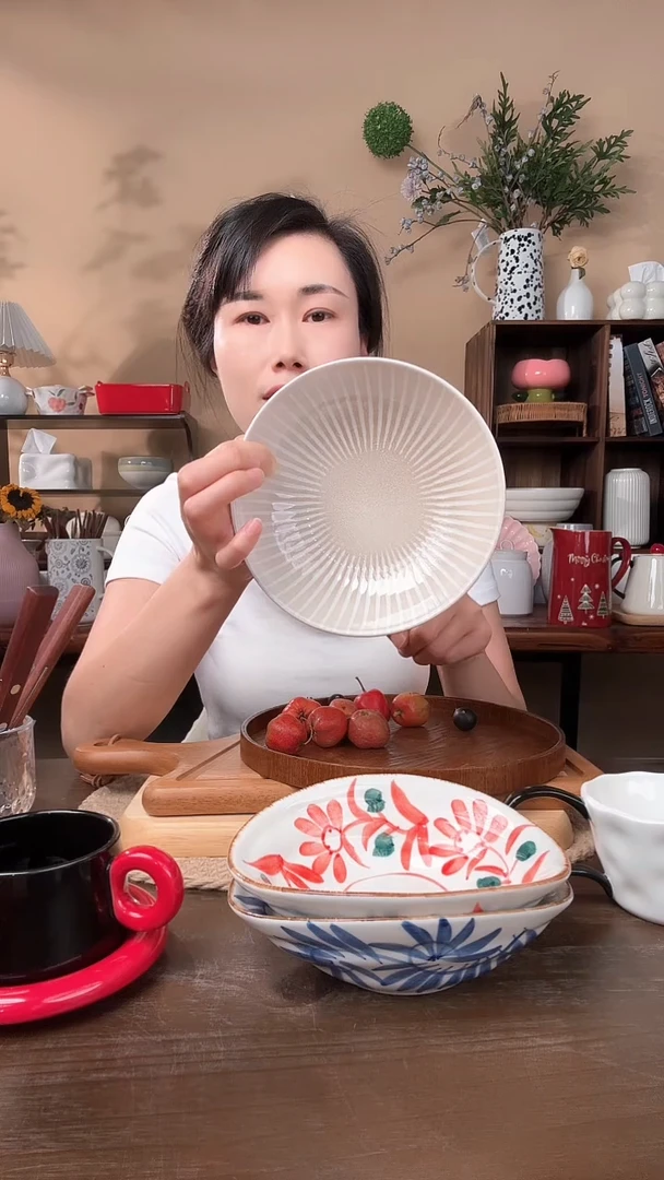 陶瓷6.8英寸窑变线条碗微瑕