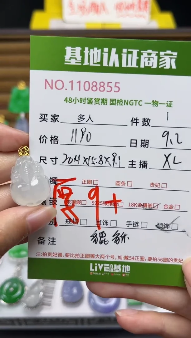 吊坠(不含链)18K金镶嵌翡翠多人