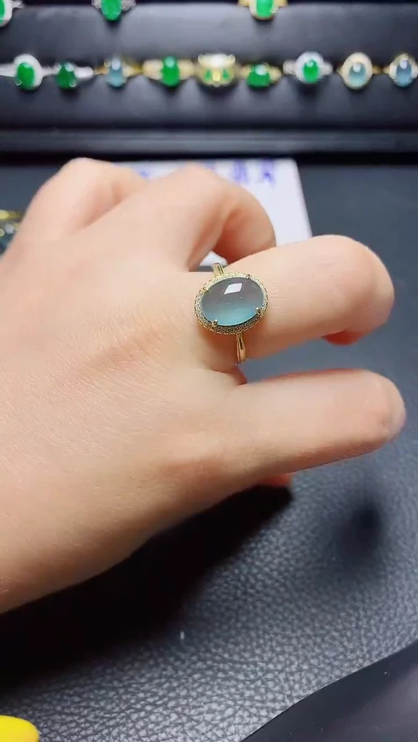 银S925镶嵌戒指翡翠 天然翡翠A货s925银镶