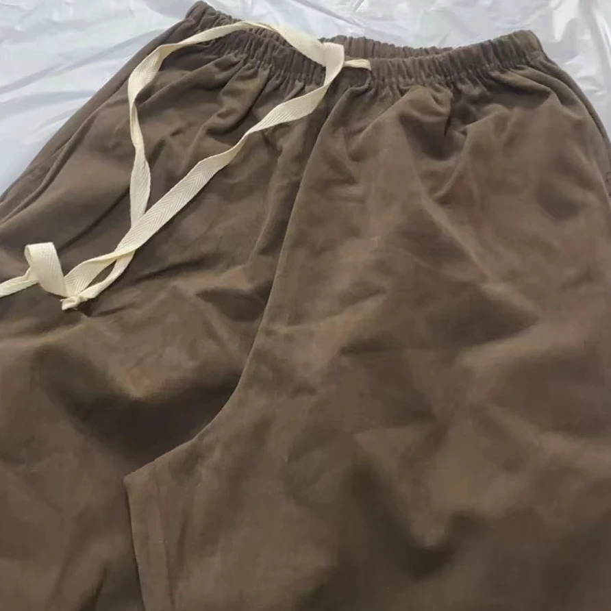【NO退NO换】韩国东大门2025秋款de焦糖色白抽绳休息裤