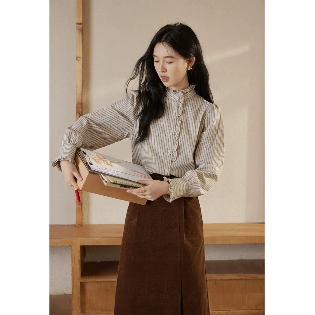【品牌撤柜款】法式复古气质条纹衬衫女2024早秋新款长袖上衣L39966