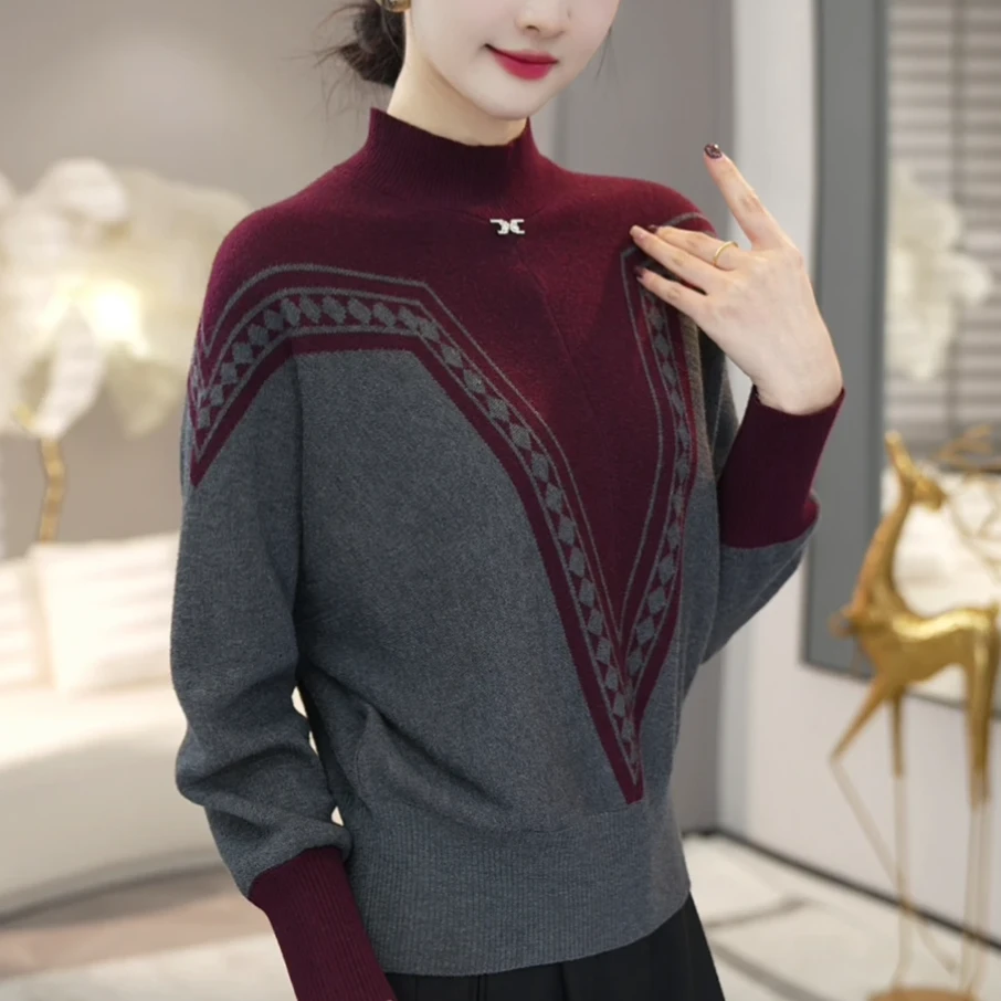 秋冬新款妈妈气质内搭保暖上衣高端韩版长袖宽松毛衣针织打底衫