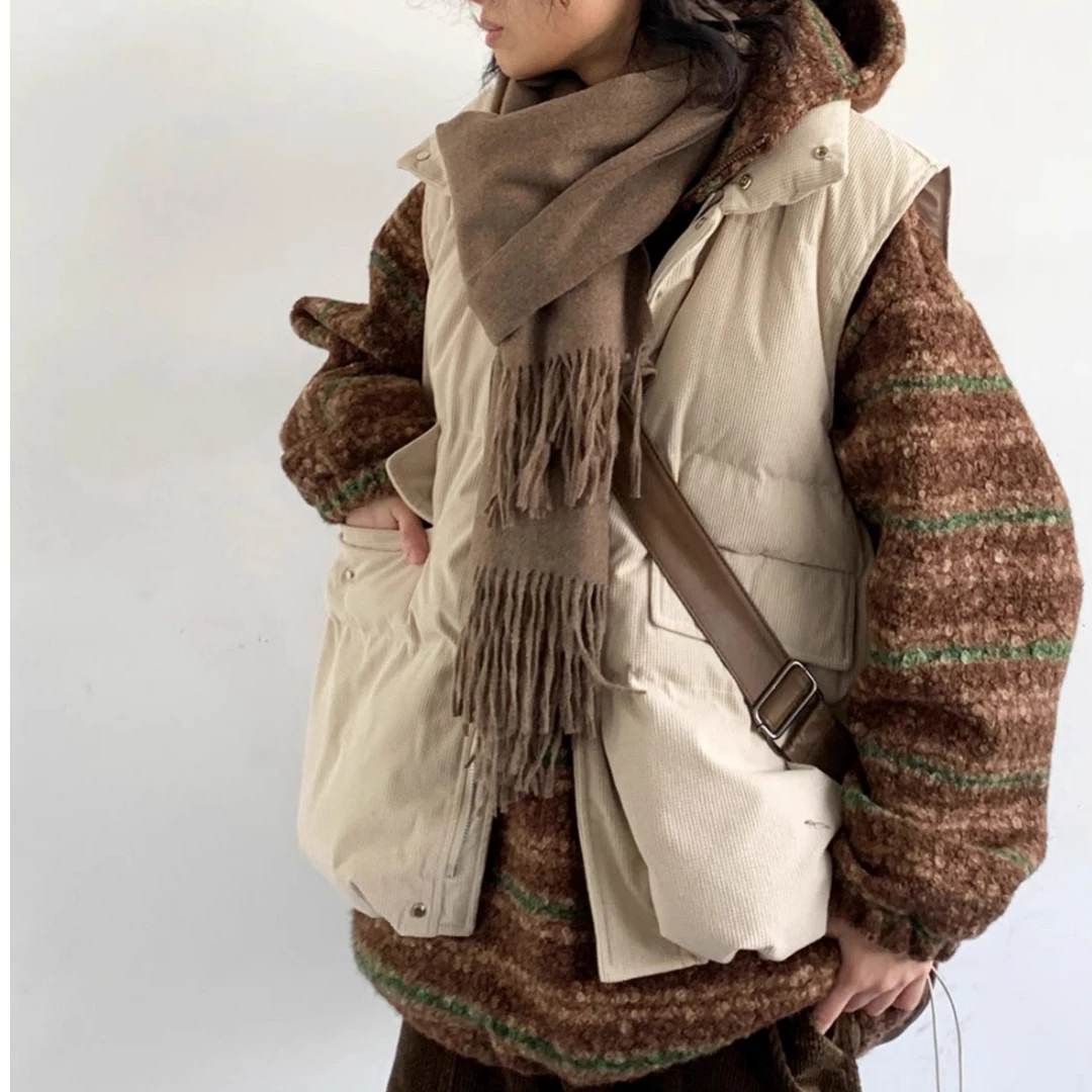 秋冬立领百搭日系复古棉马甲夹克套装男女生宽松杏色无袖外套潮拍