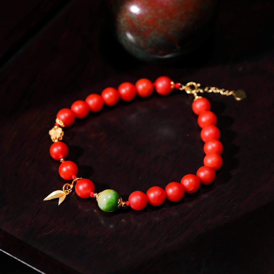 【意婵】《以竹》精品天然保山南红单圈18K金翡翠-905540