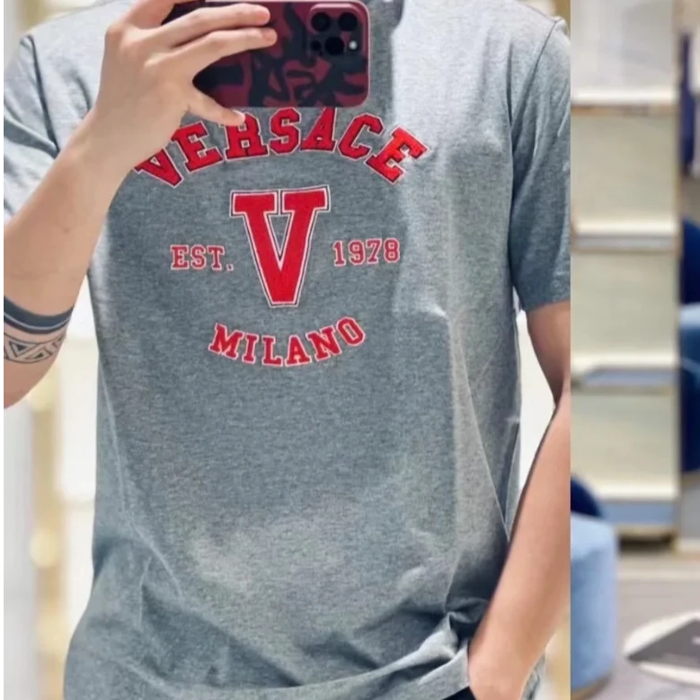 未使用 VERSACE/范思哲 灰色字母logo圆领短袖T恤149362