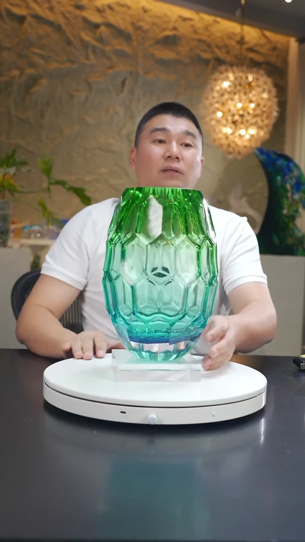 手工艺品琉璃蓝绿色凹面花器