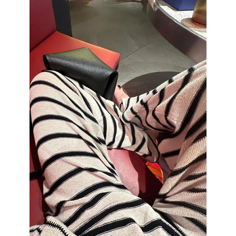 韩版高级感条纹针织睡裤女春秋款新款小众宽松居家外穿阔腿遛弯裤
