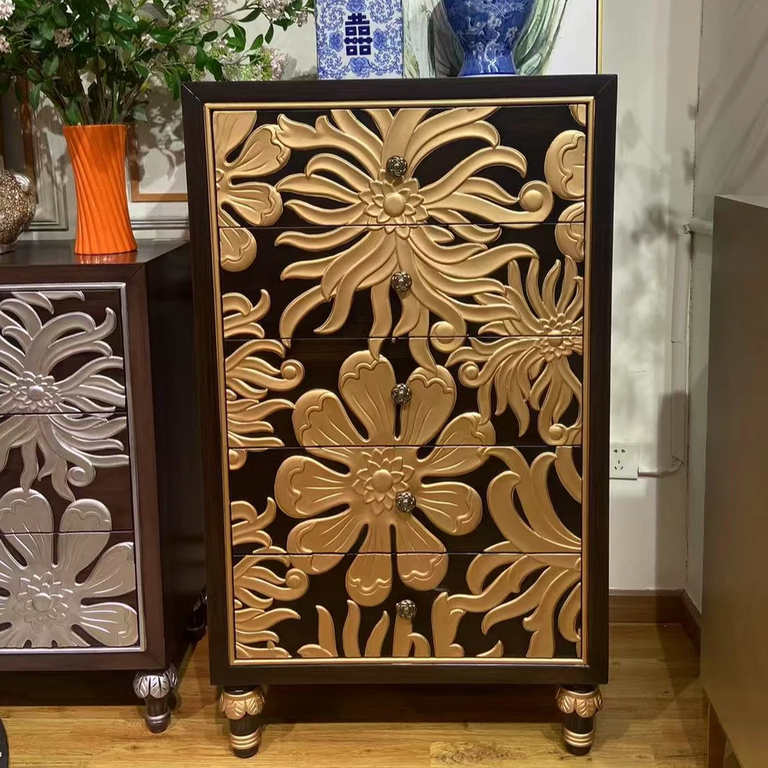 凤凰翡翠花轻奢入户浮雕五斗柜欧式手工雕花储物柜