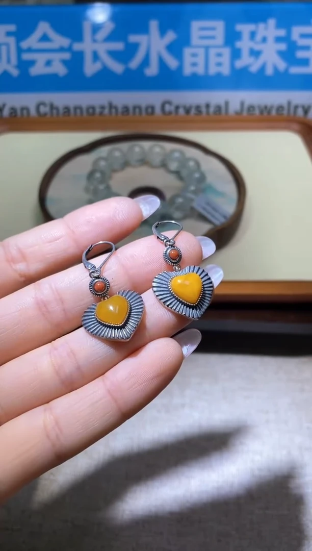 【闪购商品】蜜蜡耳饰银S925镶嵌多样性发一件578