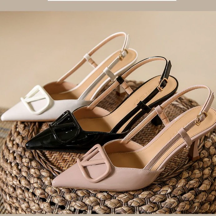 真皮2025时尚新款高跟鞋尖头包脚细跟女高跟凉鞋女鞋包头大牌春季