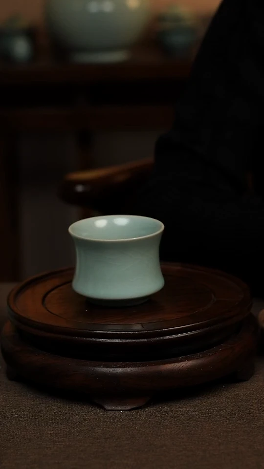 瓷片仿古天青全手工束腰杯100ml 一级不带礼盒