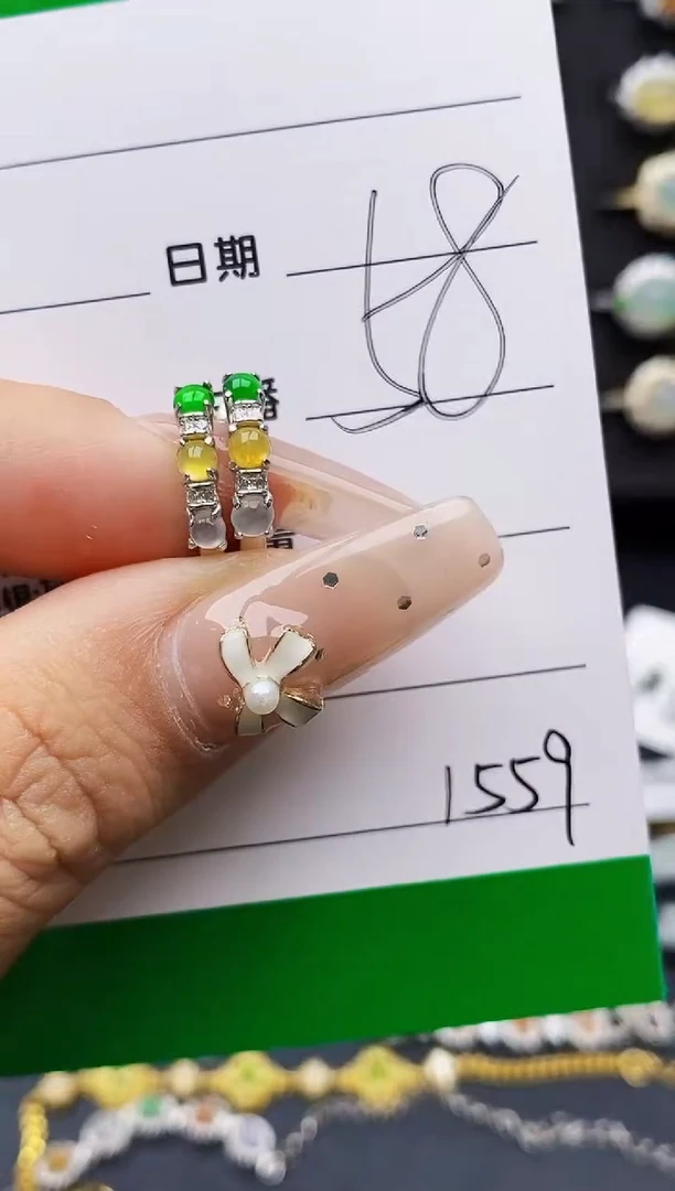 翡翠戒指银S925镶嵌1559