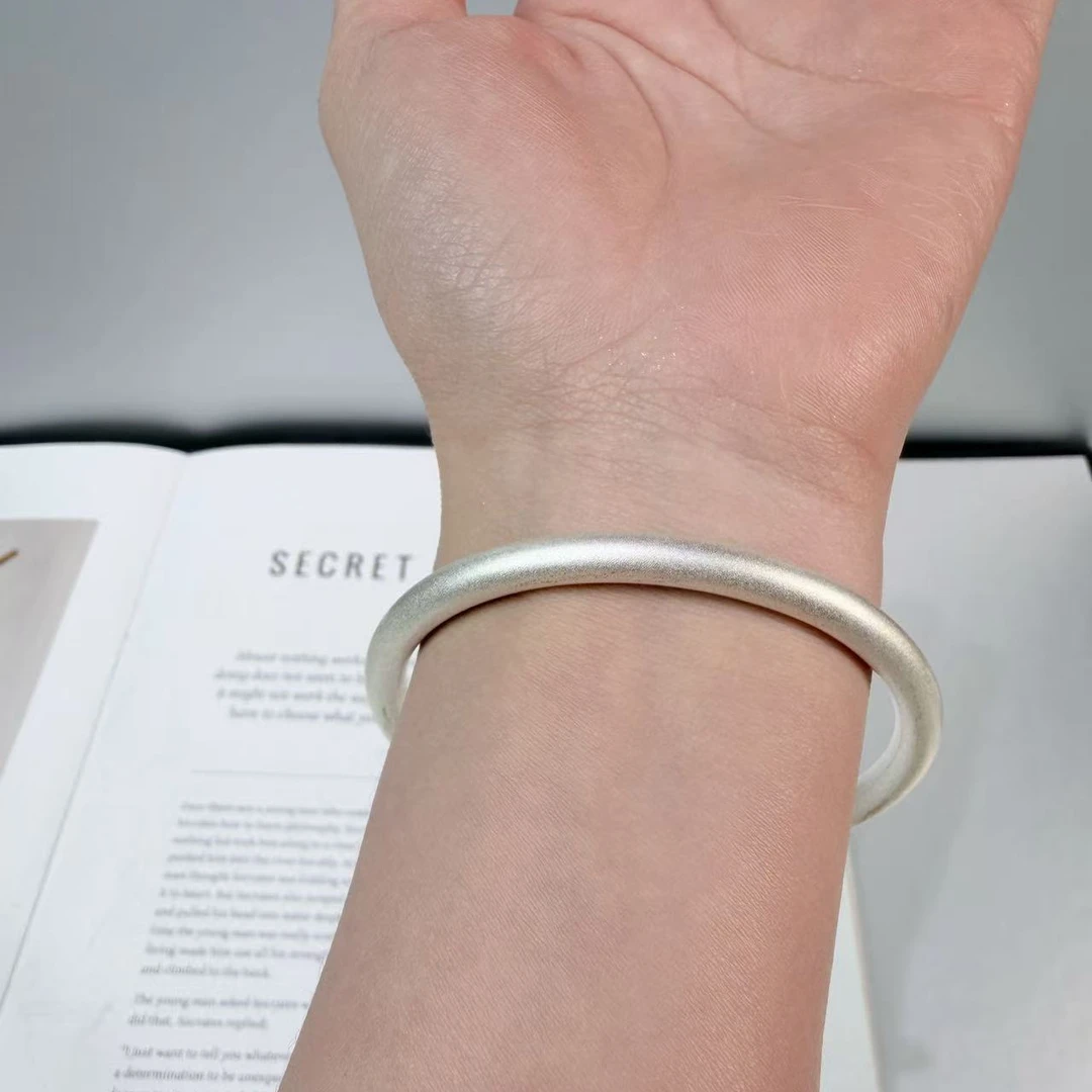 足银手镯 A152足银999.9【古法磨砂素圈】古法磨砂闭口足银手镯简约